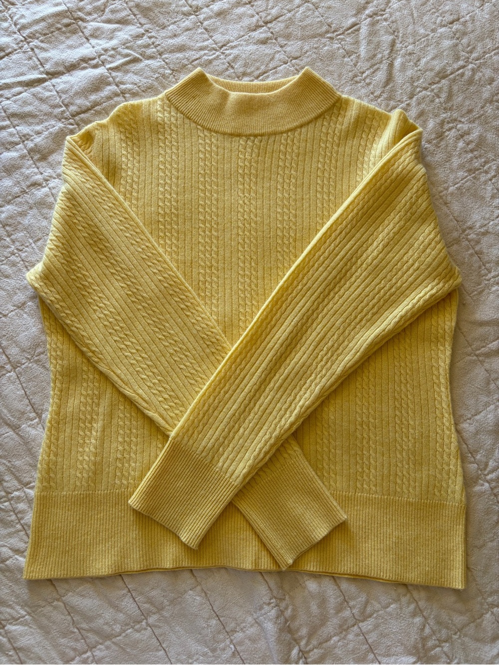 Yellow Cable-Knit Mock Neck Cashmere Sweater